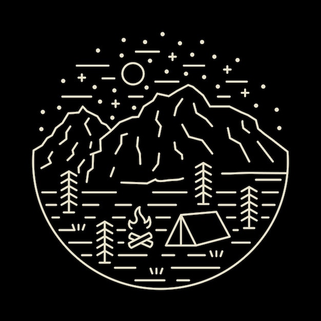 Camping in the nature at night graphic illustration vector art tshirt design