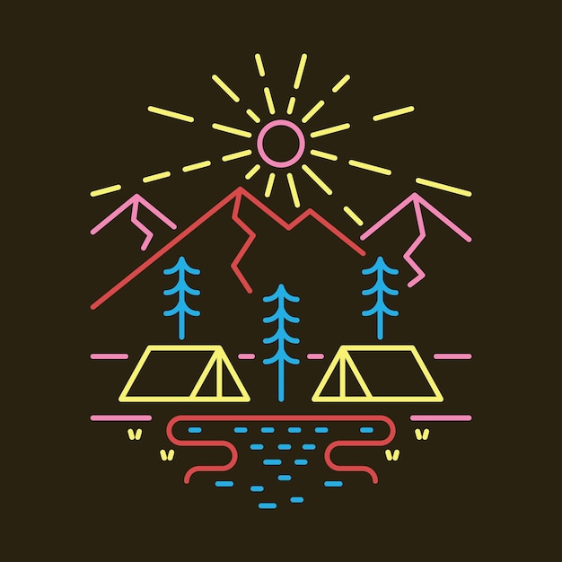 Vector camping in the nature with good view with sunrise graphic illustration vector art tshirt design