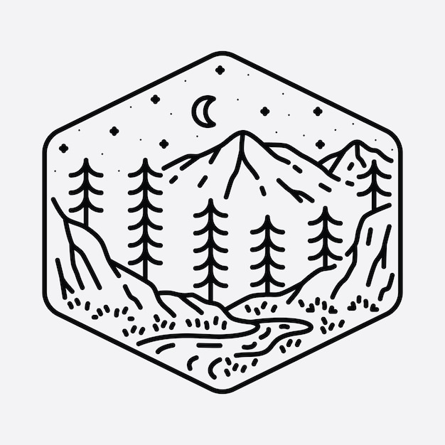 Camping natuur avontuur wilde lijn badge patch pin grafische illustratie kunst t-shirt design