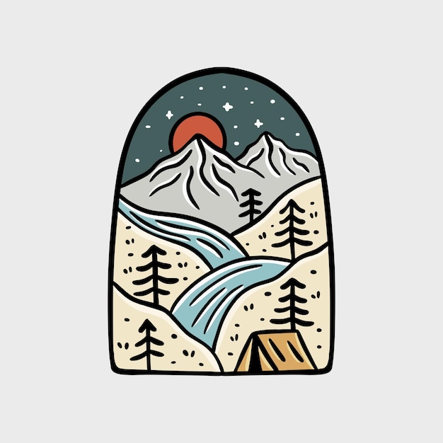 Vector camping near the river nature design for outdoor illustration