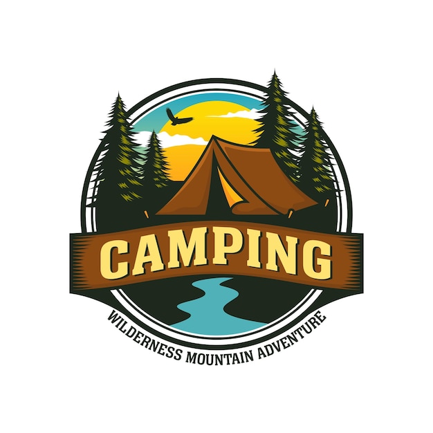 Vector camping outdoor adventure template tent camp vector illustration