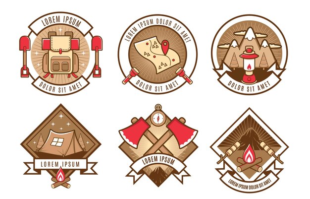 Vector camping outdoor logo badge set