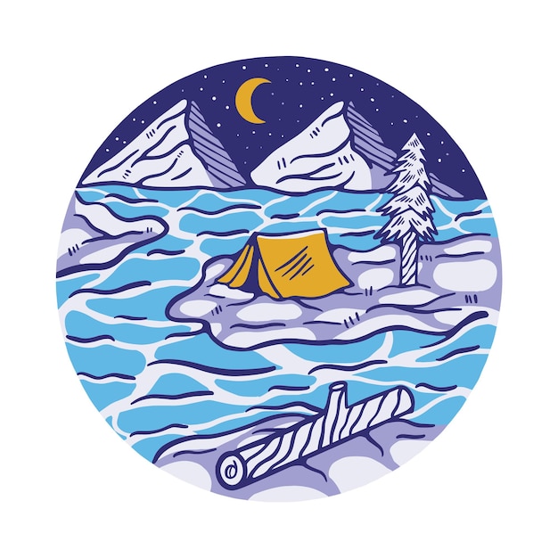 Camping outdoor at night graphic illustration vector art tshirt design