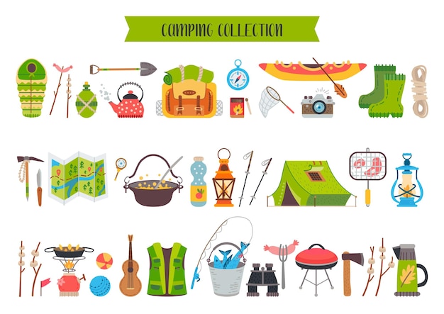 Vector camping pictogram uitrusting set