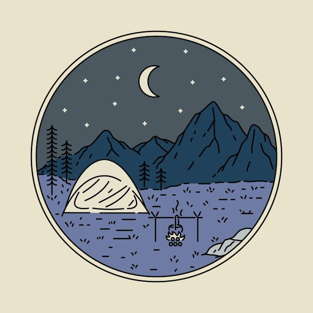 Camping in the quiet nature at night graphic illustration vector art tshirt design