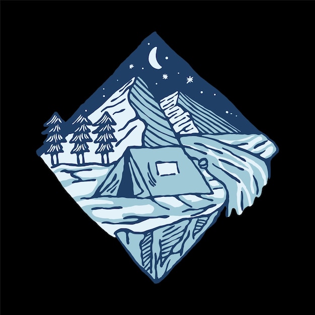 Camping in the quiet nature at night graphic illustration vector art tshirt design