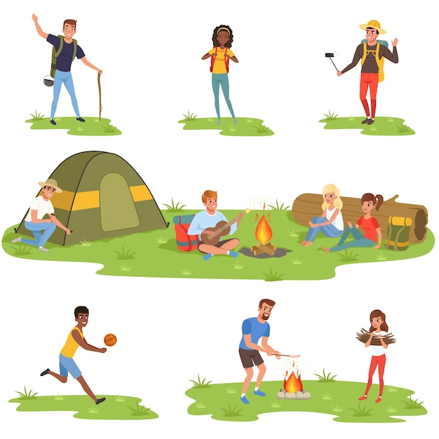 Vector camping and relaxing illustrations on a white background