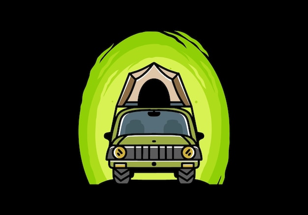 Camping on the roof of car illustration badge design