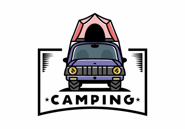 Camping on the roof of car illustration badge design