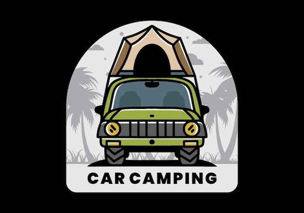 Camping on the roof of car illustration badge design