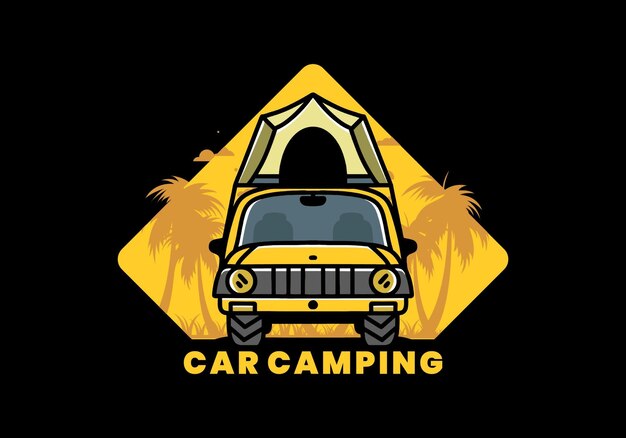 Camping on the roof of car illustration badge design