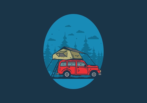 Camping on the roof of the car illustration