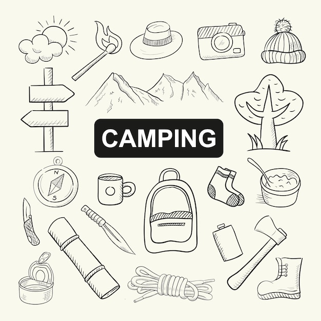 Camping set Hand drawn vector illustration