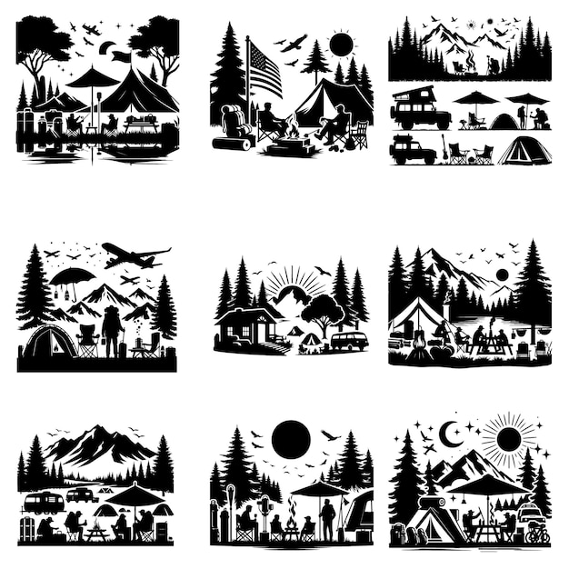 camping silhouette vector download