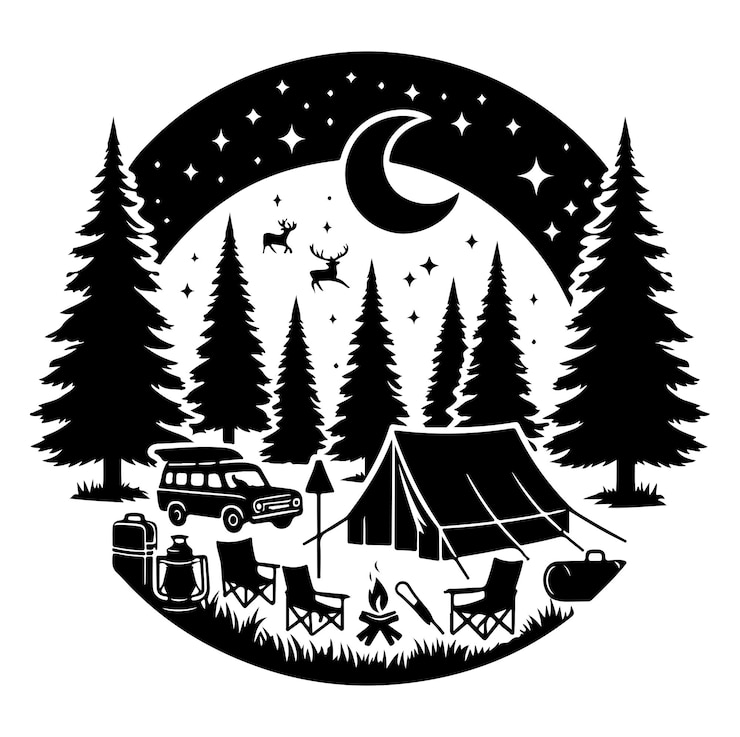 Vector camping silhouette zwarte kleur geïsoleerd op witte achtergrond