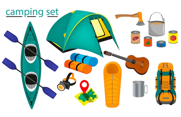 Camping stickers icons set