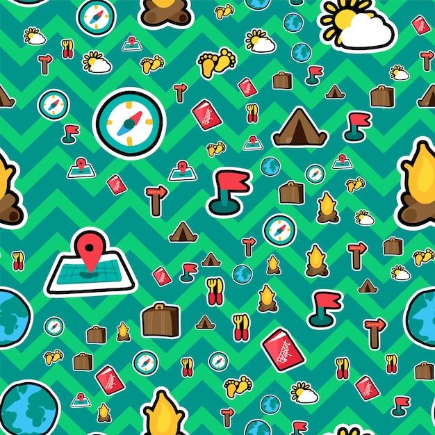 Camping stickers seamless vector pattern