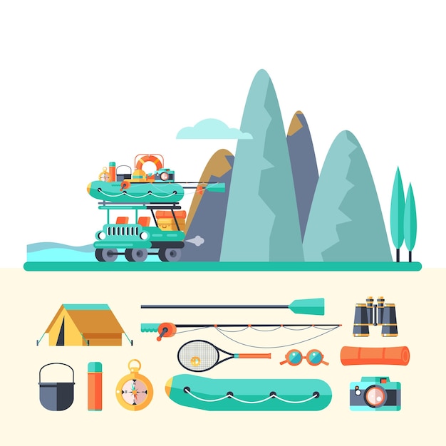 Vector camping. summer outdoor recreation. vector illustration.