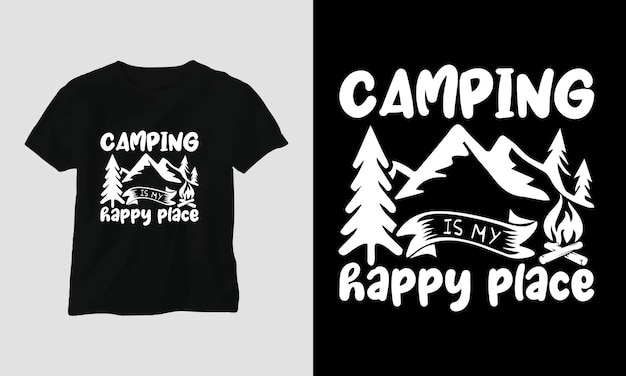 Кемпинг SVG Design с лагерем, палаткой, горой, звоном, деревом, лентой, пешеходным силуэтом