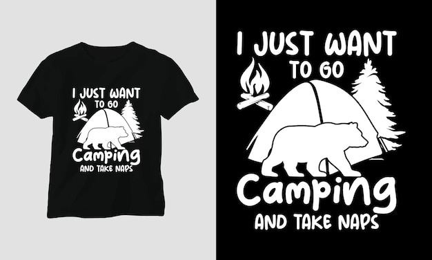 Camping SVG-ontwerp met kamp, tent, berg, jangle, boom, lint, wandelen silhouet