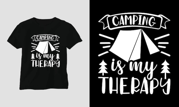 Vector camping svg-ontwerp met kamp, tent, berg, jangle, boom, lint, wandelen silhouet