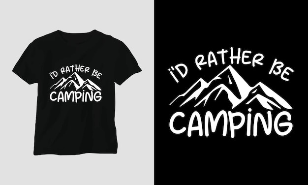 Camping SVG-ontwerp met kamp, tent, berg, jangle, boom, lint, wandelen silhouet