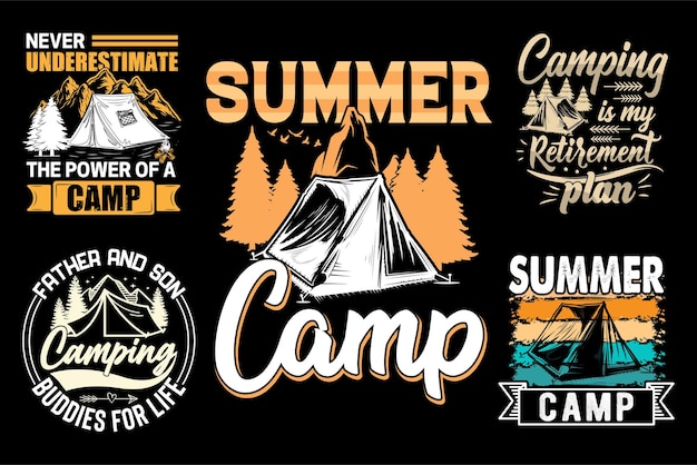 Camping t-shirt design bundle, vintage, outdoor t-shirts, graphic vector element, camper typography