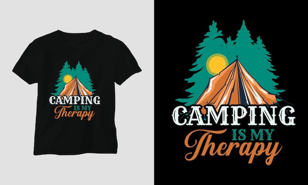 キャンプ t シャツ デザインのベクトル。 Tシャツ、雑誌、ステッカー、ウォールマットなどに最適です。