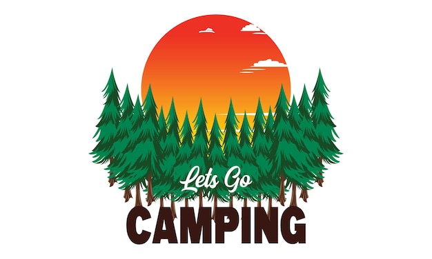 Camping T-shirt Line Art Design, Camping Vector, and Illustration Line Art Design.