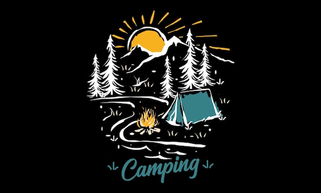 Camping T-shirt Line Art Design.