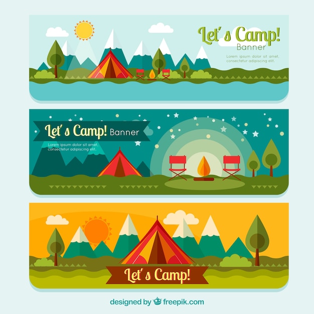 Vector camping tent banners pack