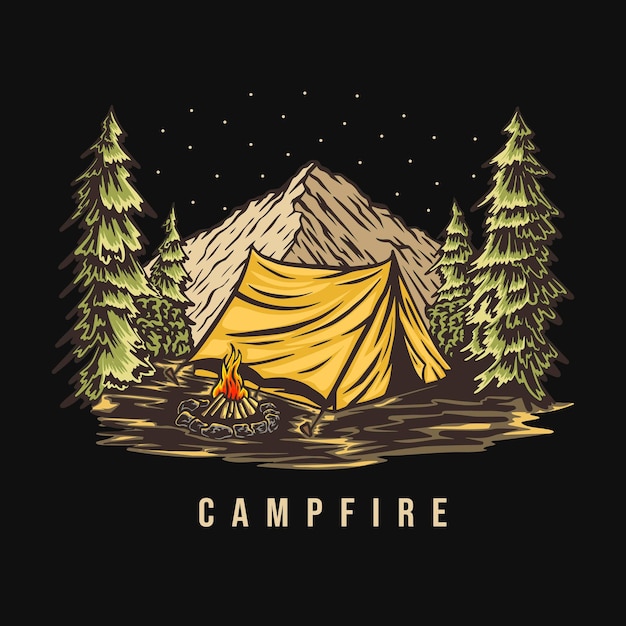 Camping tent in forest outdoor t shirt design