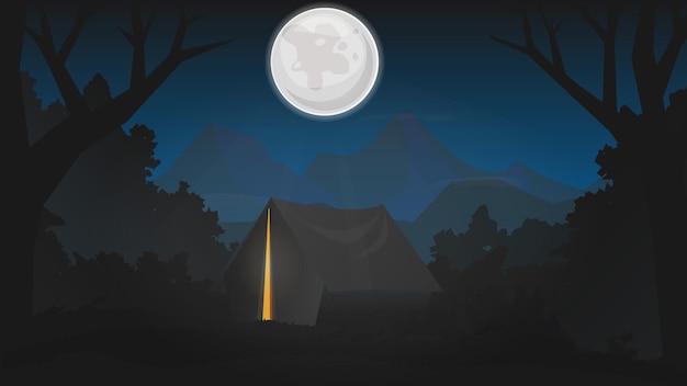 Camping tent under a full moon