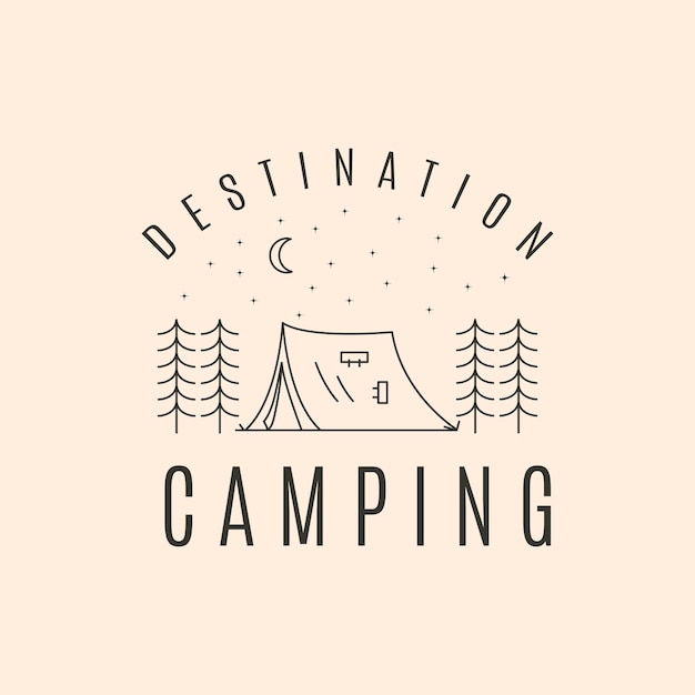 Camping tent night line art logo vector symbol illustration design