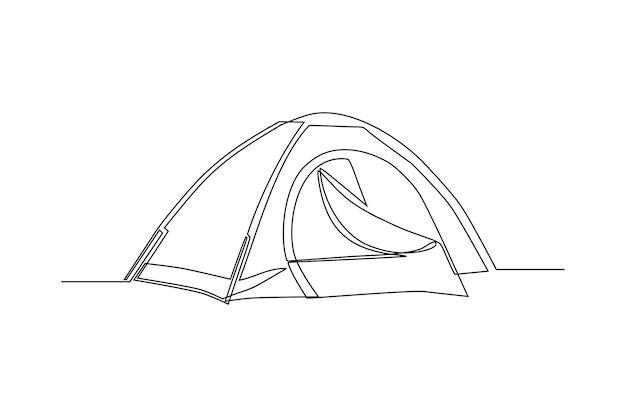 Camping tent ononderbroken lijn vector illustratie