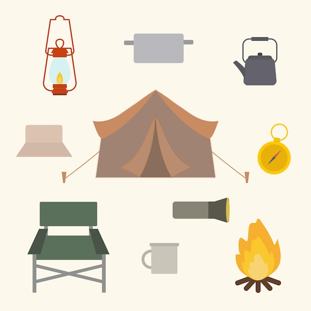 Vector camping tent outdoor items asset vector design