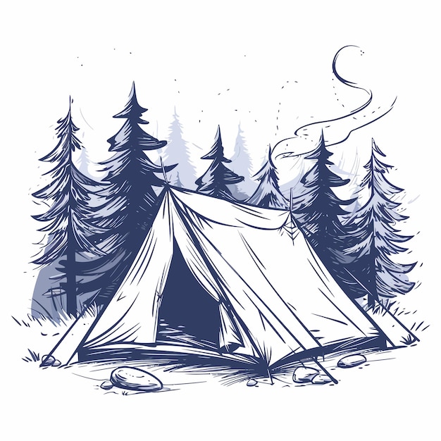 Vector camping_tent_outline_drawing_on_white_background