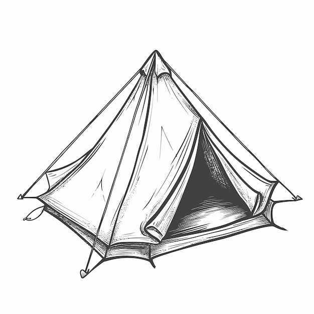 Vector camping_tent_outline_drawing_on_white_background