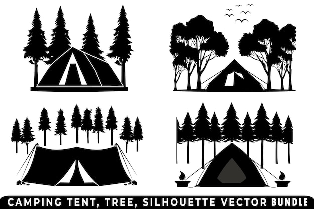 Camping tent silhouette vector bundle Tent and tree vector bundle Camping silhouette Outdoor