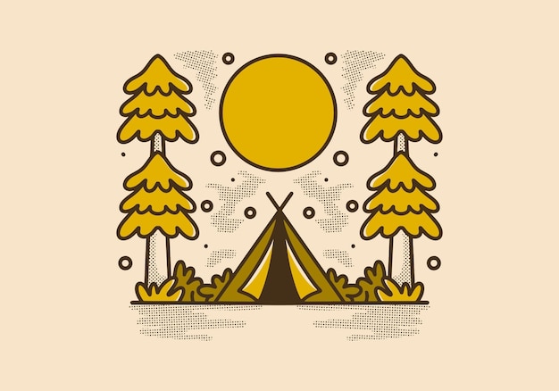 Camping tent between two big pine trees illustration