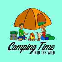 Vector camping time illustration into the wild