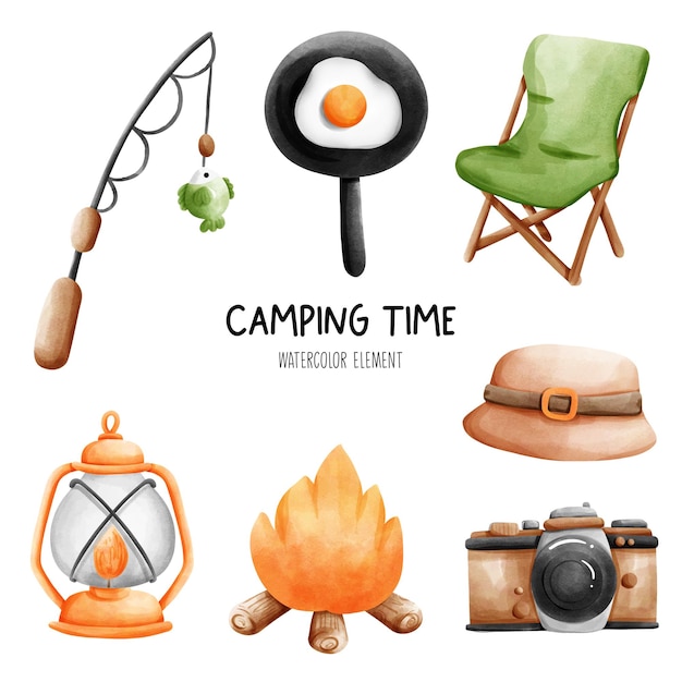 Camping time watercolor element Vector illustration