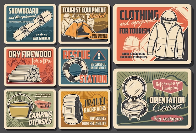 Camping tourism travel equipment shop banners