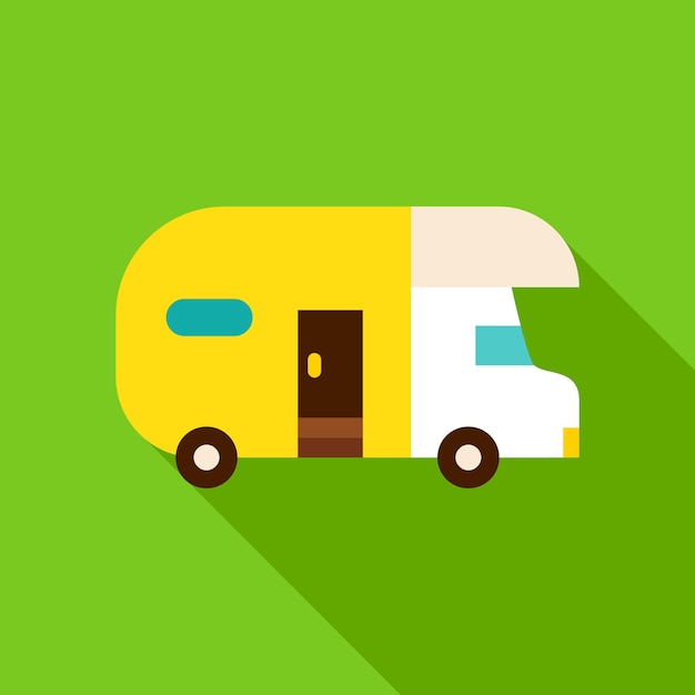 Camping trailer object icon. flat design vector illustration with long shadow.