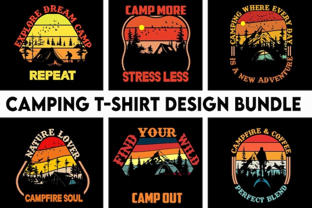 Vector camping tshirt design bundle camping tshirt designe vector