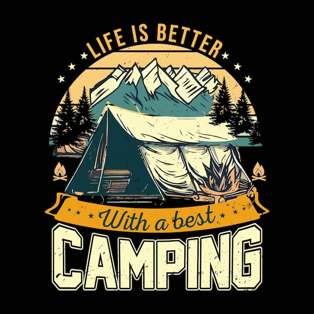 Vector camping tshirt design camping retro vintage vector tshirt design tshirt design voor kampliefhebbers