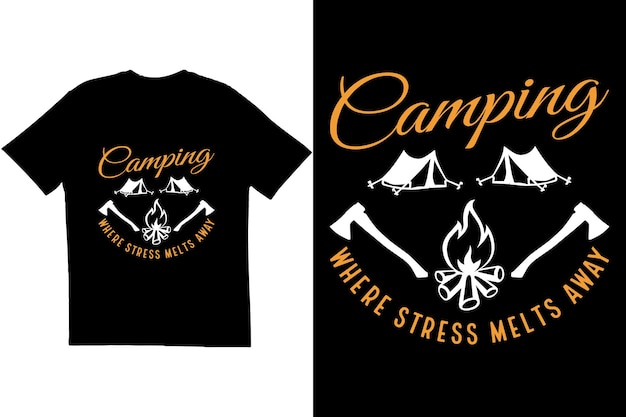 벡터 캠핑 티셔츠 디자인 스트레스가 녹는 캠핑 티셔츠 디자인 창의적인 티셔츠 디자인 캠핑 텐트 티셔츠 디자인 산에서의 캠핑 티셔츠 디자인