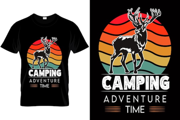 Camping tshirt design with deer vector Hiking amp adventure t shirt design for travel lover