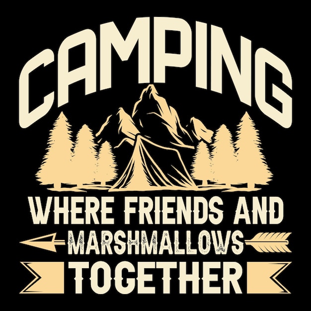 Camping typography t shirt design, camper illustration, campfire vector element, graphic