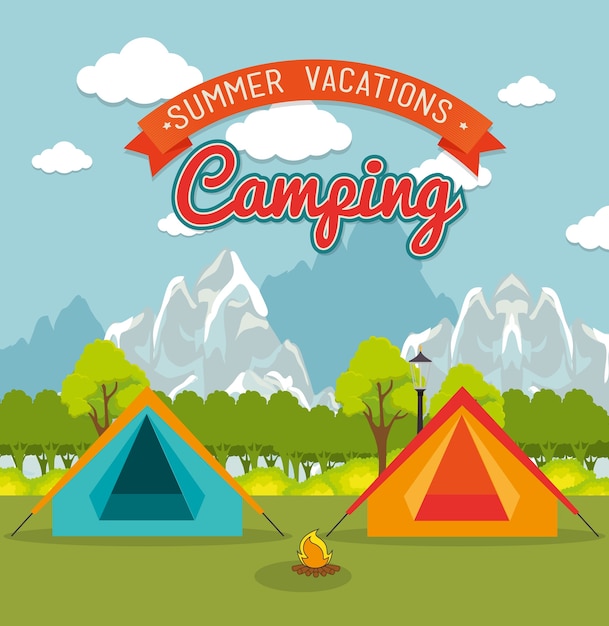 Vector camping vacation and travel